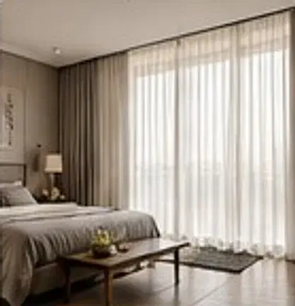 Bedroom with sheer curtains